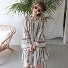 Tassel-neck Flounced Patterned Tunic