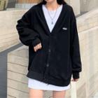 Long-sleeve Lettering Button-up Sweatshirt