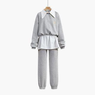 Set: Mock Two-piece Collared Sweatshirt + Sweatpants