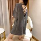 Elbow-sleeve Cutout T-shirt As Shown In Figure - One Size