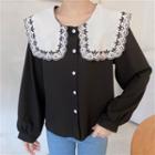 Long-sleeve Peter-pan Collar Embroidered Blouse