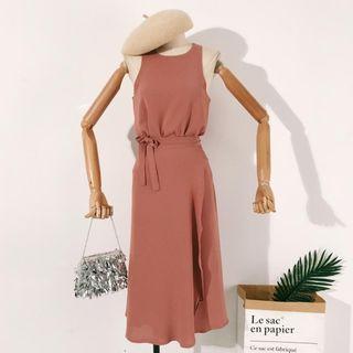 Set: Sleeveless Top + Midi H-line Skirt