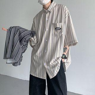 Short-sleeve Striped Shirt Jacket