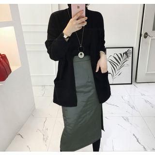 Band-waist Slit-side Padded Midi Skirt