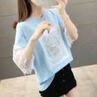Lace-sleeve Faux Pearl Dreamcatcher T-shirt