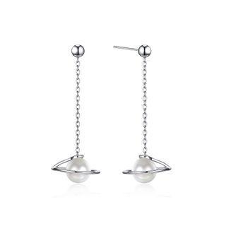 925 Sterling Silver Celestial Swivel Earrings With Fashion Pearls Silver - One Size