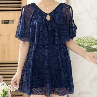 Ruffle Trim Cutout Shoulder Swimdress