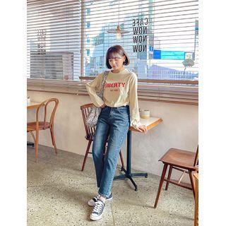Letter Napped Cotton T-shirt