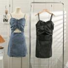 Sleeveless Drawstring Denim Mini Dress