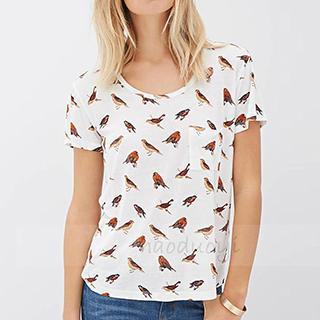 Bird Print Short-sleeve T-shirt