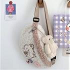 Bear Embroidered Faux Shearling Sling Bag