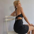Open Tie-back Halter Mini Dress