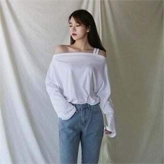 Asymmetric Off-shoulder Long-sleeve T-shirt