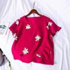 Embroidered Short-sleeve T-shirt Rose Pink - One Size