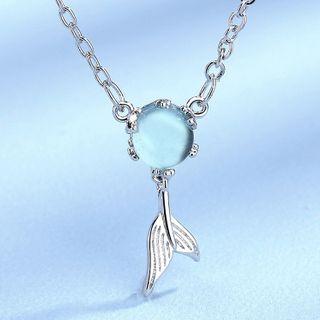 Alloy Faux Crystal Fish Tail Pendant Necklace 1 Set - With Chain - Silver - One Size