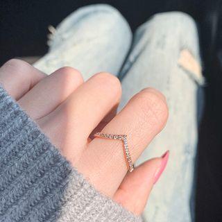 V Shape Rhinestone Stainless Steel Ring