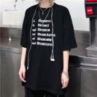 Elbow-sleeve Lettering Shirt Black - One Size