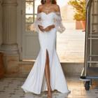 Off-shoulder Slit Maxi Mermaid Wedding Gown