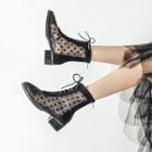 Dotted Block Heel Lace Up Short Boots