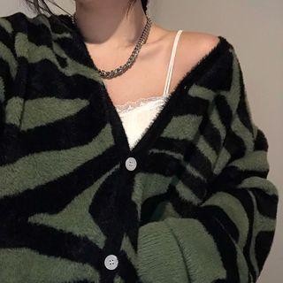 Zebra Print Cardigan Green & Black - One Size