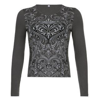 3/4-sleeve Embellished Graphic Print T-shirt