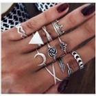 Set Of 10 : Alloy Ring (assorted Designs) X04-02-51 - Set Of 10 - Silver - One Size