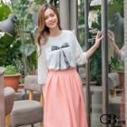 Lace 3/4-sleeve Bow-print Top