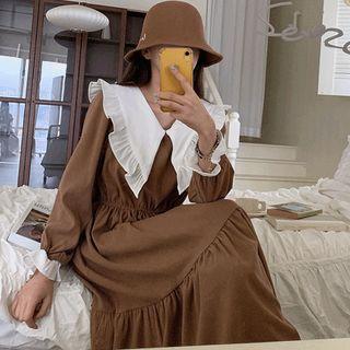 Frilled Wide-collar Tiered Dress