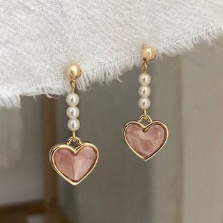 Faux Pearl Acetate Heart Dangle Earring