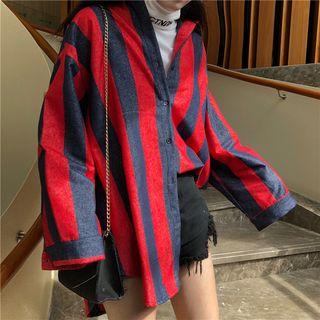 Color-block Striped Loose-fit Long-sleeve Blouse