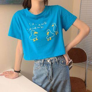 Duck Print Short-sleeve Cropped T-shirt