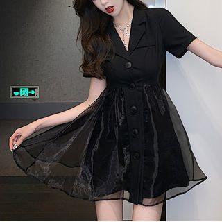 Short-sleeve Mesh Panel Blazer Dress