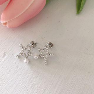 Rhinestone Star Earrings Silver - One Size