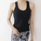 Racer-back Slim-fit Sports Tank Top Black - One Size