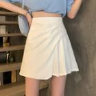 High-waist Plain Asymmetric Ruched Pleated Mini Skirt