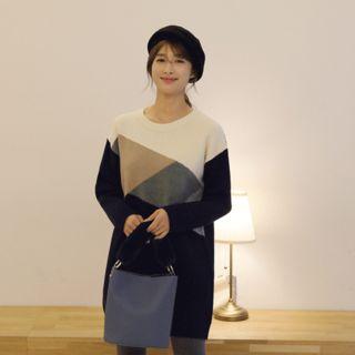 Crew-neck Color-block Long Sweater