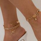 Set Of 4: Butterfly Rhinestone Anklet