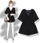 Short-sleeve Dotted Wide-leg Playsuit Black - One Size