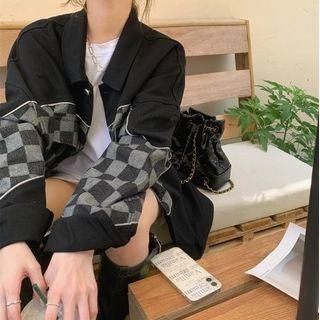 Checkerboard Panel Button-up Jacket Black & Gray - One Size