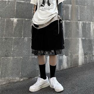 Mock Two-piece Print Panel Straight Leg Shorts
