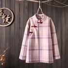 Plaid Frog Buttoned Blouse