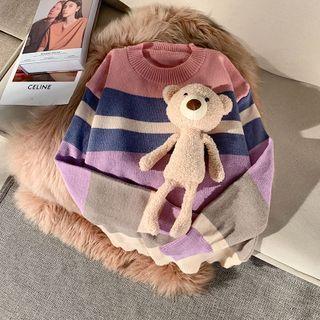 Bear Striped Sweater Pink & Purple - One Size
