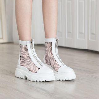 Mesh Panel Zipper Platform Short Boots