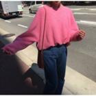Long-sleeve Plain Sweater Pink - One Size