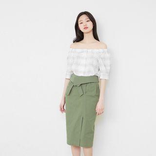 Puff-sleeve Seam-detail Knit Top