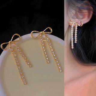 Bow Rhinestone Earring Gold - 1388a#