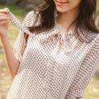Tie-neck Short-sleeve Heart-pattern Dress