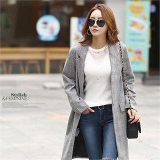 Single-breasted Plaid Coat Black - M