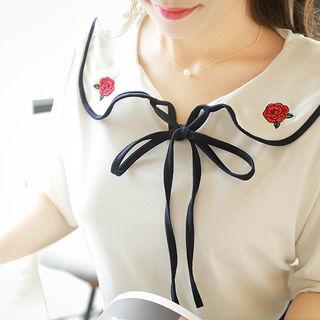 Rose Embroidered Bertha-collar Top