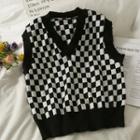 Checkerboard Slim-fit Knit Vest